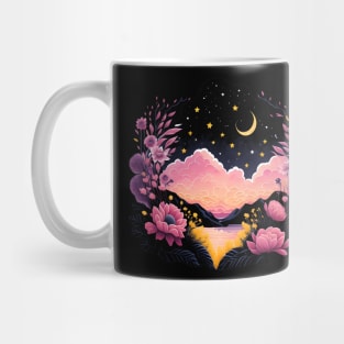 Mountains Flowers Starry Night Mug